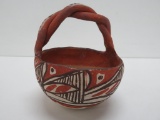 Isleta Pueblo bowl, early 1900's, handled, 5 1/2