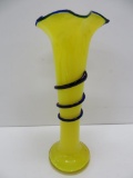 Yellow and Blue Czech Art Glass Vase, Tango, 9 1/2