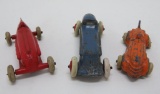 Three Metal race cars, 3 1/2