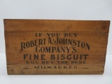 Wooden Advertising box, Robert A Johnson Biscuits, Milwaukee, 22