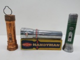 Three Vintage Flashlights, Ray O Vac and Every Ready, one with box
