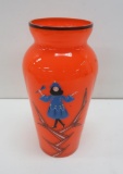 Art Deco Czech art glass vase, enameled decoration, 7 1/2