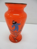 Art Deco Czech art glass vase, enameled decoration, 6 1/2