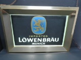 Light up Lowenbrau sign, works, see through glass, 19 1/2