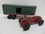 Metal Motor Express trailer and Special race car