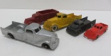 Five toy cars and trucks, Tootsie, Hubley and Rubber