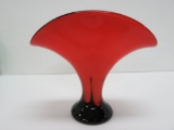 Czech Orange and Black Art Glass Fan Vase, 7