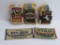 Three full cloth tobacco bag pouches and two advertising cloth pocket chew pouches