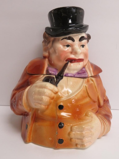 Cigar Humidor, figural man with top hat and pipe, Austria, 6 1/2"