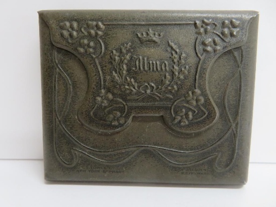 Alma metal cigarette case, floral, Noveau design, 3" x 5"