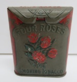 Four Roses metal flip top smoking tobacco tin, 3 1/2