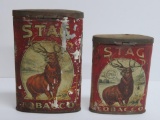 Two Stag pocket tins, Lorillard, 3 1/2