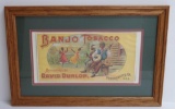 Framed Banjo Tobacco print, Black Americana, Litho by Hoen,