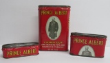 Three sizes of Prince Albert Pocket tins, tobacco