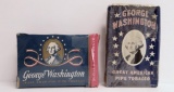 Two George Washington pipe tobacco packs, patriotic designs, full