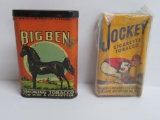 Big Ben and Jockey tobacco tin and package, 4 1/2