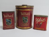 Three varieties of Velvet Tobacco metal tins, two pocket size
