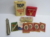 Top Cigarette Tobacco package, Buckhorn cigarette tin, papers and rollers