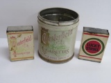 Chesterfield cigarette tin and two metal pocket ashtrays, cigarette pack style