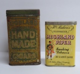 Highland Hand Made cigar tin and Highland Piper smoking tobacco pocket tin