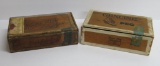Two Wisconsin wooden cigar boxes, Shoe Peg and Hoosier Boy