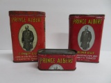Two Prince Albert tobacco pocket tins and factory cut match holder tins