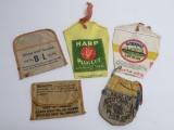 Five nice cloth tobacco and chew pouches, Oceanic, Harp, Schnapps, BL and North Carolina