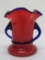 Art Deco art glass vase, Tango style, red orange and cobalt, 4