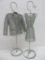 Mesh metal displays, mens jacket and woman's dress on stands, 22