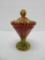 End of the Day covered candy dish, Art Glass, Czech attribution, 7 1/2