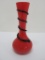 Tango style Art glass vase, red orange and black, 7