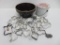 27 metal cookie cutters, stoneware bowl and metal cookie tin