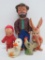 Assorted plastic squeak toys and Hobo doll