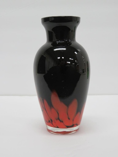 Black and orange Czech art glass vase, 5 3/4"