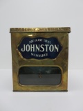 Johnston Milwaukee biscuit box, general store, brass front with glass, advertising