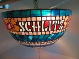 Schlitz hanging light, domed stained glass design, plastic, 1977, works, 21 1/2