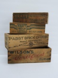 Four wooden cheese boxes, Pabst, Kraft and Wilson, 9 1/2