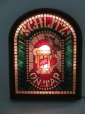 Schlitz lighted sign, stained glass design, plastic, works, 25
