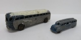 Two Metal Greyhound bus toys, Realistic Toy Co and Tootsie Toy, 6