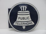 Metal Public Telephone sign, two sided, flange