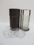 Copper medical scientific petri specimen dish sterilizer container and 26 dishes