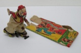 Mechanical Clown on Roller Skates with partial box, 5 1/2