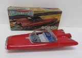 Gorgo Veloflech Espacial, vintage space toy, with original box, tin friction car, c 1960's