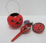 NIce Vintage Halloween collectible lot with noise makers and Metal Toy Co pumpkin