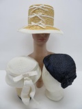 Three vintage spring hats, Yve Saint Laurent Paris straw