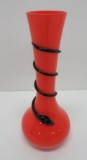 Vintage Czech Art Glass vase, Tango style, orange and black, Deco, 9