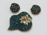 Multi colored pin and earring set, 2 1/2