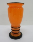 Deco art glass vase, attributed to Czechoslovakia, orange and black, 6 1/2