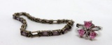Lovely 925 Amethyst and rhinestone bracelet and 925 ring size 8