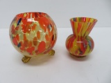 Two art glass end of day style deco vases, attributed to Czechoslovakia